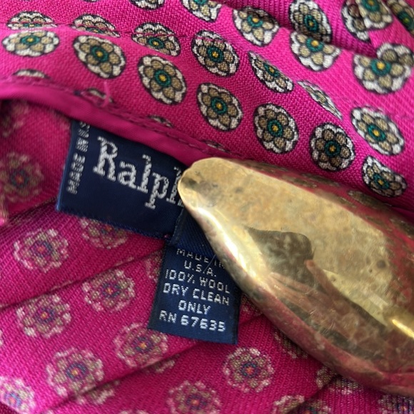 Vintage 80's Ralph Lauren 100% Wool Midi Pleated Medallion Skirt Pink Size 6 USA - Picture 8 of 12